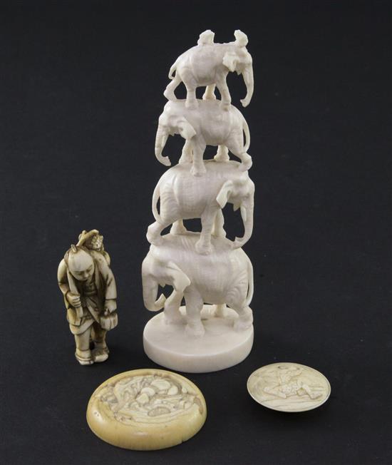 Four Japanese ivory carvings, late 19th / early 20th century, 5.4cm (4)